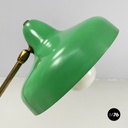Italian mid-century modern Adjustable table lamp in green metal and brass, 1950s