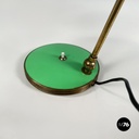 Italian mid-century modern Adjustable table lamp in green metal and brass, 1950s