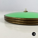 Italian mid-century modern Adjustable table lamp in green metal and brass, 1950s