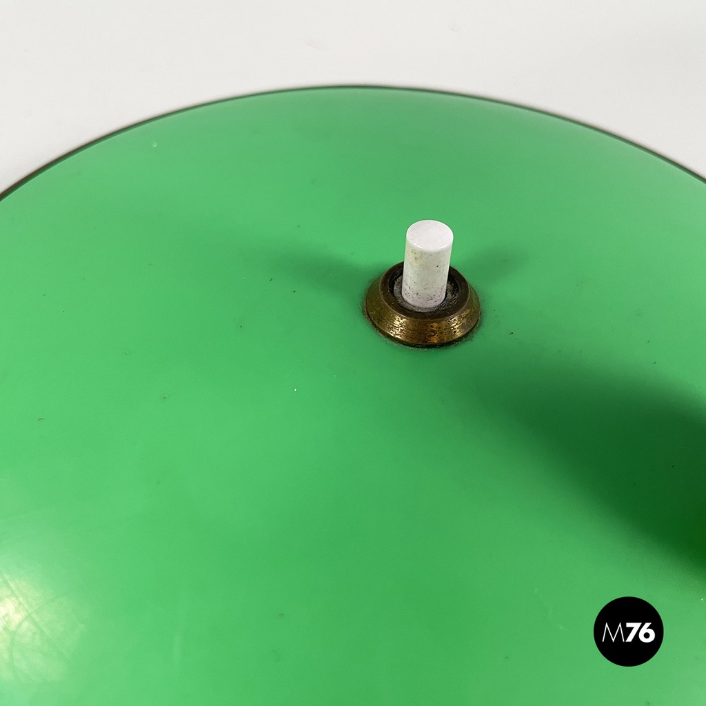 Italian mid-century modern Adjustable table lamp in green metal and brass, 1950s