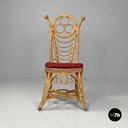 Italian antique rattan chairs with round decorations and red pillows early 1900s