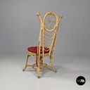 Italian antique rattan chairs with round decorations and red pillows early 1900s