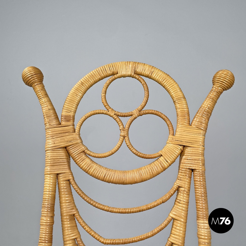 Italian antique rattan chairs with round decorations and red pillows early 1900s