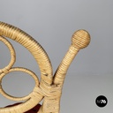 Italian antique rattan chairs with round decorations and red pillows early 1900s