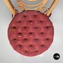 Italian antique rattan chairs with round decorations and red pillows early 1900s