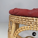 Italian antique rattan chairs with round decorations and red pillows early 1900s
