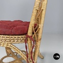 Italian antique rattan chairs with round decorations and red pillows early 1900s