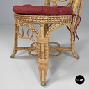 Italian antique rattan chairs with round decorations and red pillows early 1900s