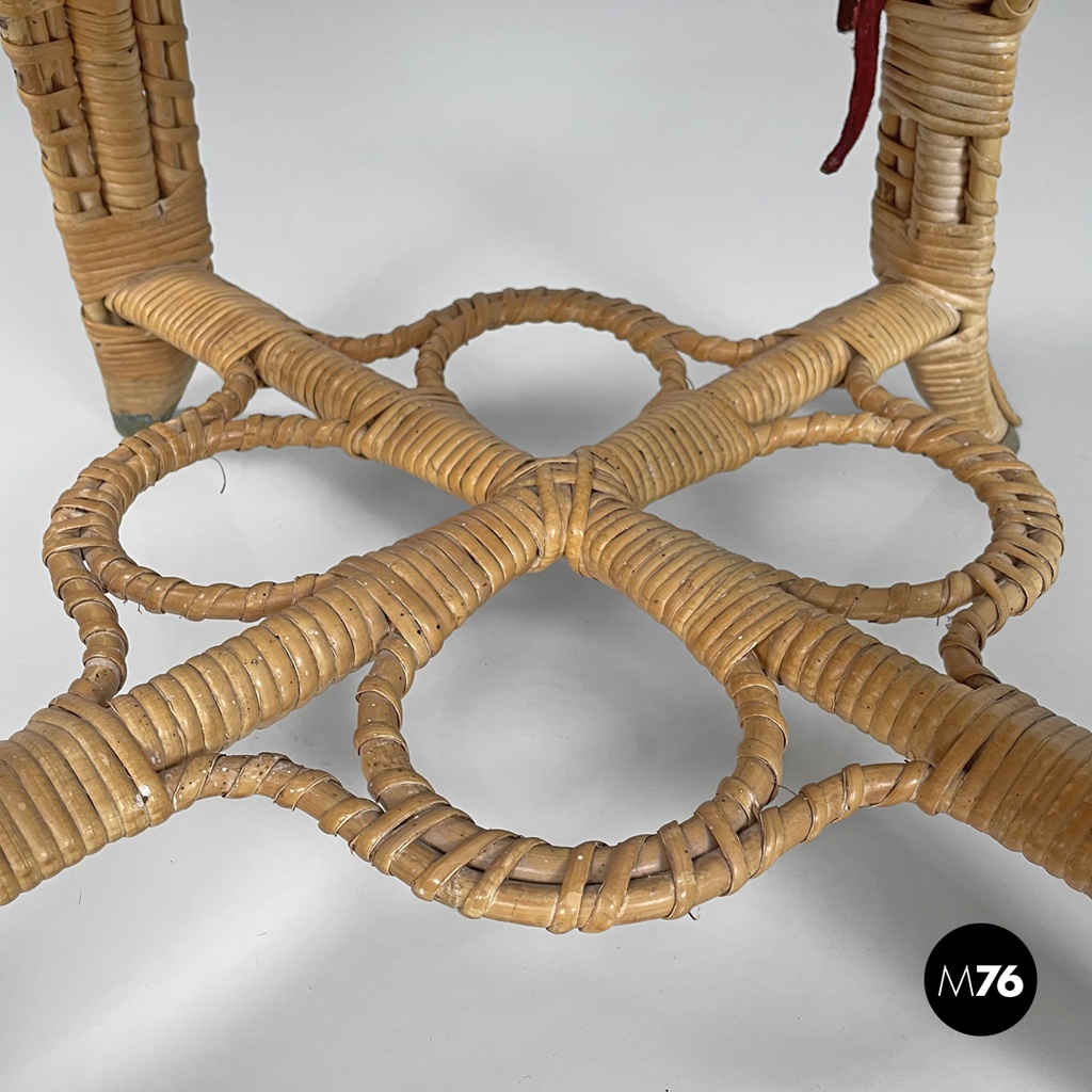 Italian antique rattan chairs with round decorations and red pillows early 1900s