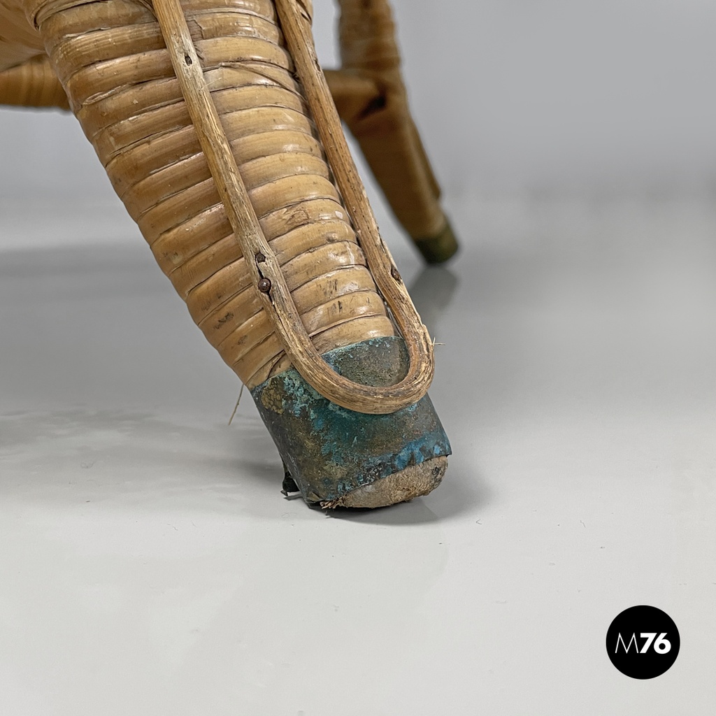 Italian antique rattan chairs with round decorations and red pillows early 1900s