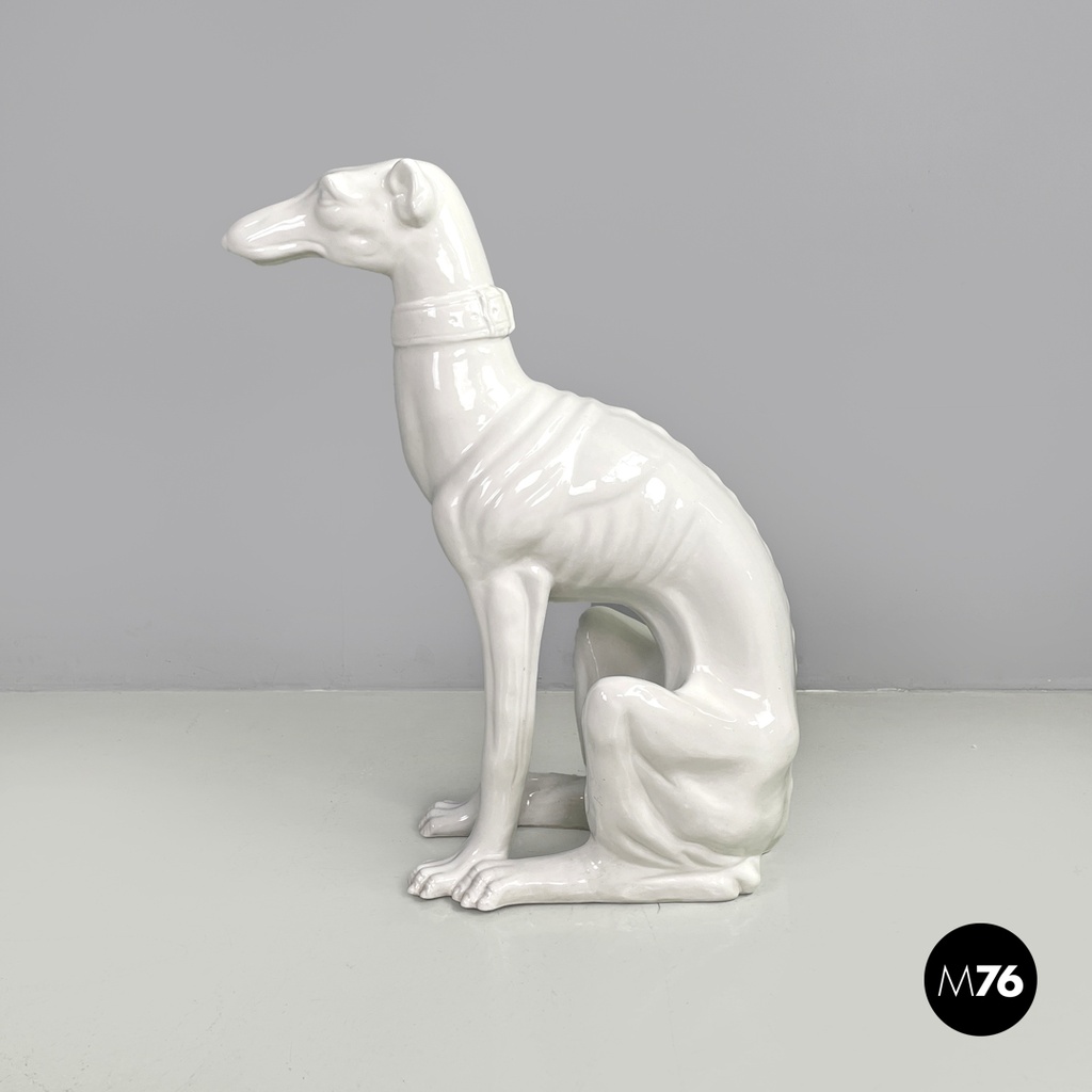 French modern white ceramic greyhound dog sculpture by Roche Bobois, 1980s