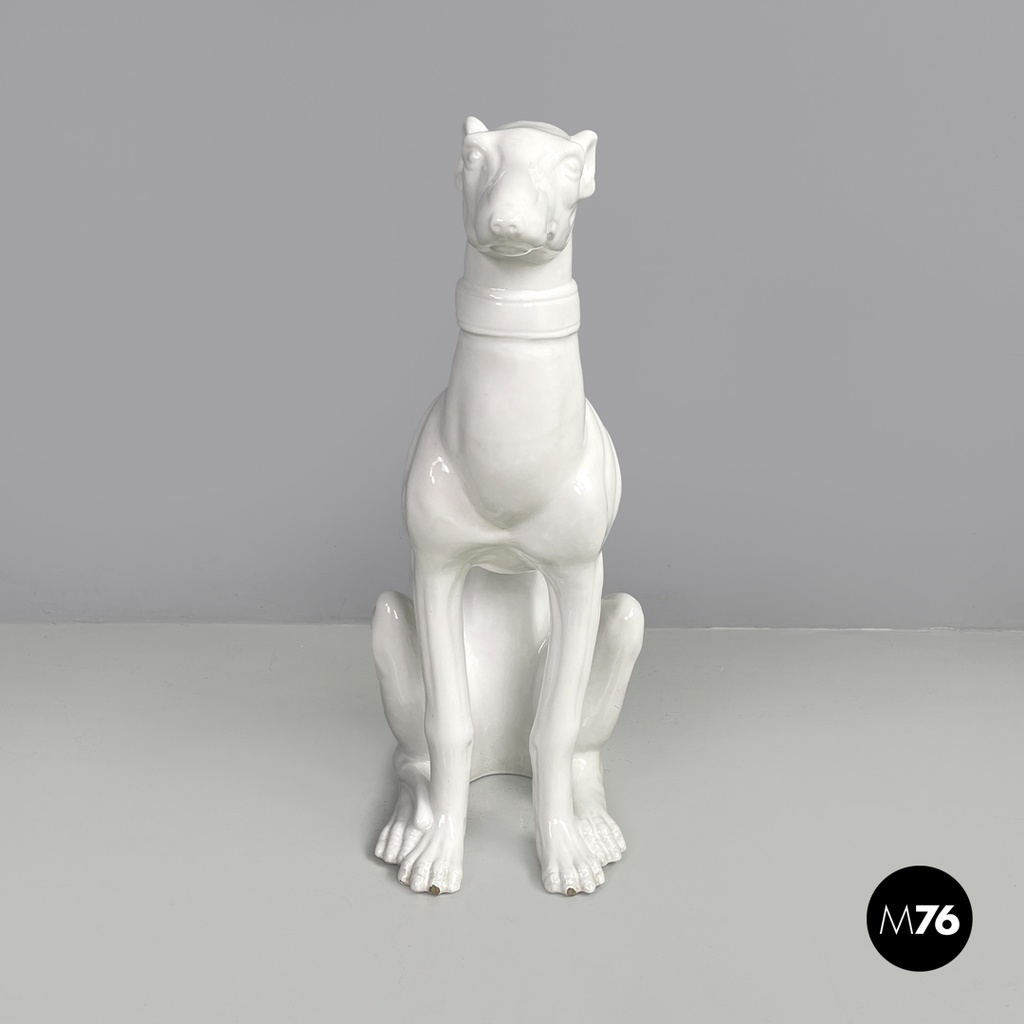French modern white ceramic greyhound dog sculpture by Roche Bobois, 1980s