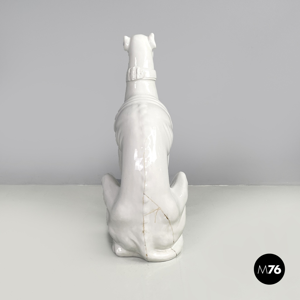 French modern white ceramic greyhound dog sculpture by Roche Bobois, 1980s