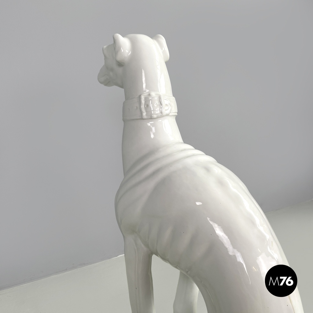 French modern white ceramic greyhound dog sculpture by Roche Bobois, 1980s