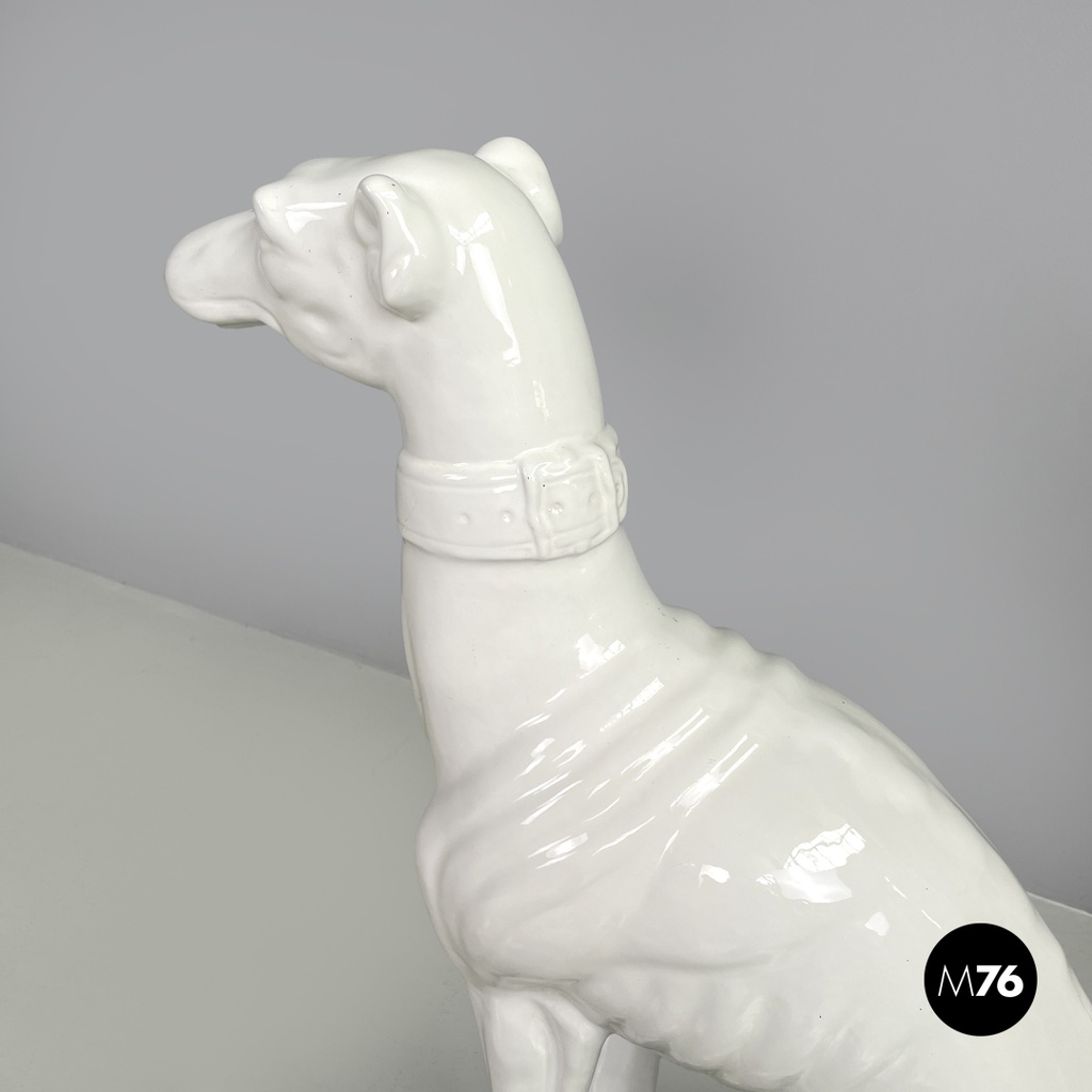 French modern white ceramic greyhound dog sculpture by Roche Bobois, 1980s