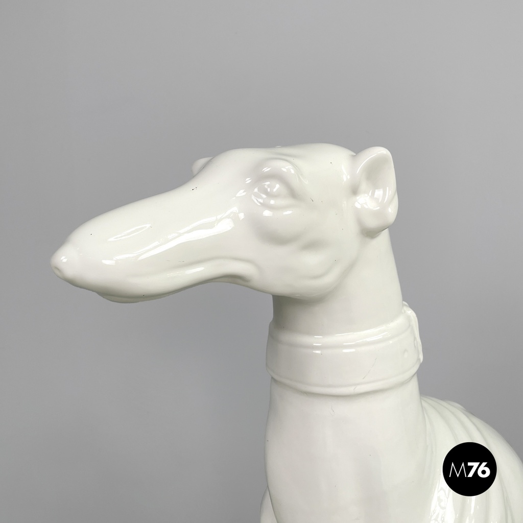 French modern white ceramic greyhound dog sculpture by Roche Bobois, 1980s