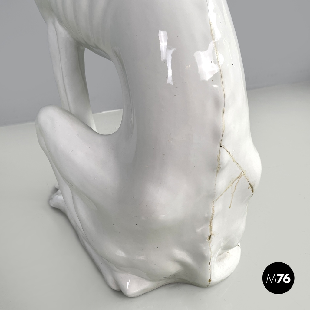 French modern white ceramic greyhound dog sculpture by Roche Bobois, 1980s