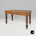 Italian antique wooden dining table with one drawer and brass handle, 1800s