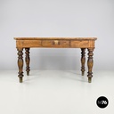 Italian antique wooden dining table with one drawer and brass handle, 1800s