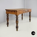 Italian antique wooden dining table with one drawer and brass handle, 1800s