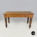 Italian antique wooden dining table with one drawer and brass handle, 1800s