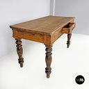 Italian antique wooden dining table with one drawer and brass handle, 1800s