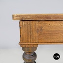 Italian antique wooden dining table with one drawer and brass handle, 1800s