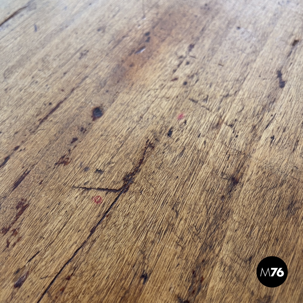 Italian antique wooden dining table with one drawer and brass handle, 1800s