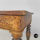 Italian antique wooden dining table with one drawer and brass handle, 1800s