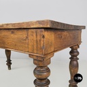 Italian antique wooden dining table with one drawer and brass handle, 1800s