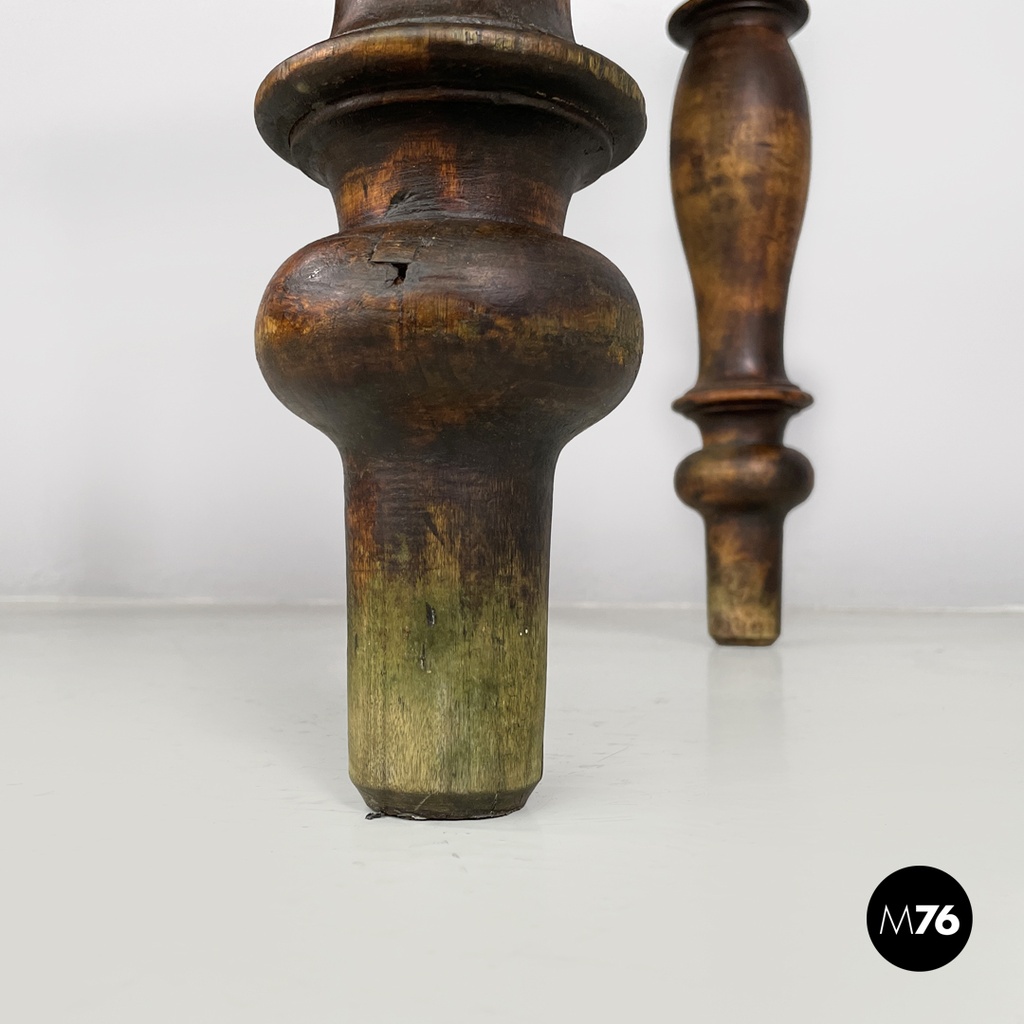 Italian antique wooden dining table with one drawer and brass handle, 1800s
