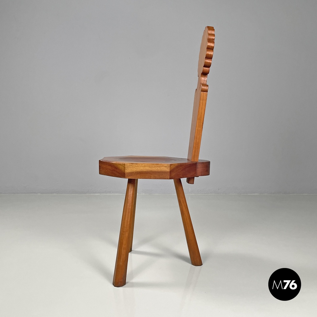 Italian modern wooden chairs with hexagonal and seat scalloped decoration, 1970s