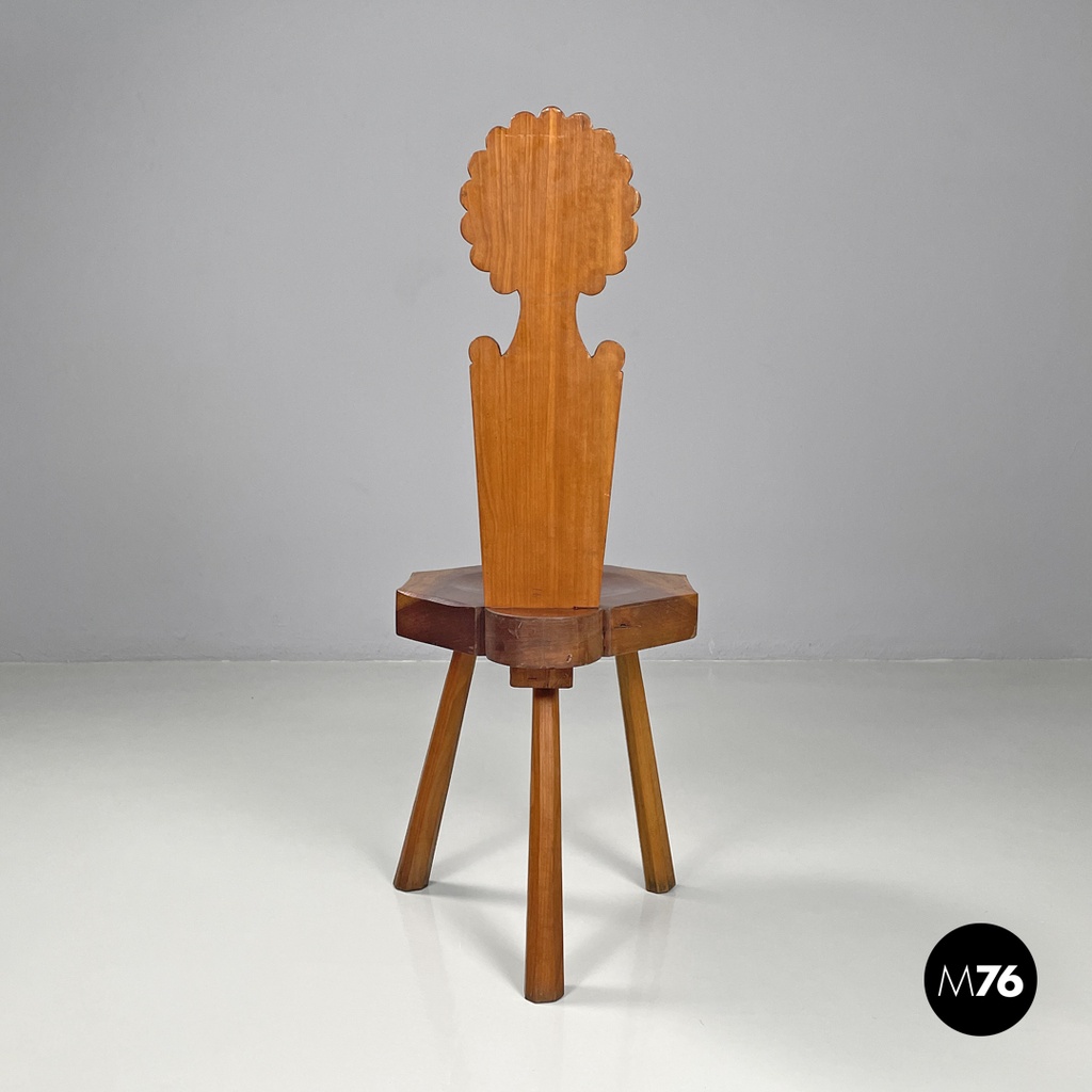 Italian modern wooden chairs with hexagonal and seat scalloped decoration, 1970s