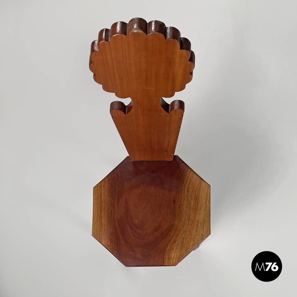 Italian modern wooden chairs with hexagonal and seat scalloped decoration, 1970s