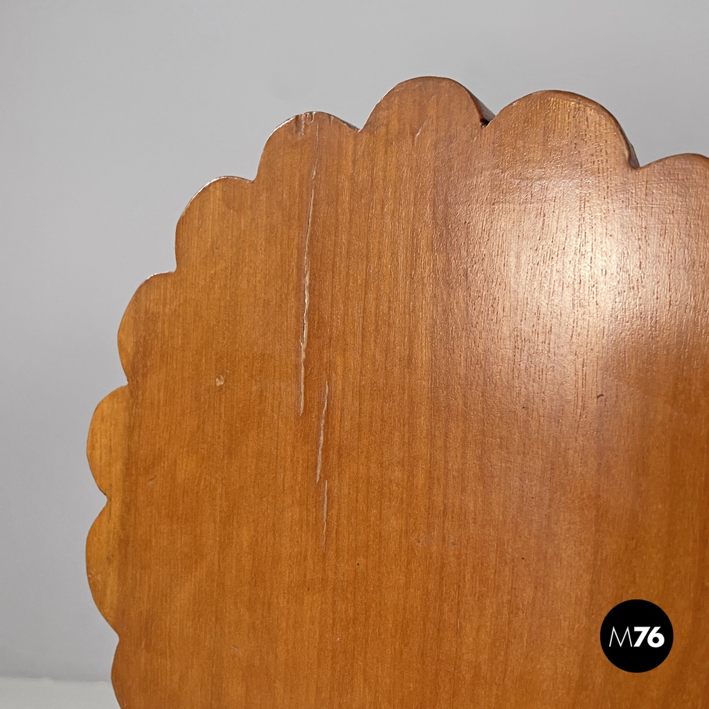 Italian modern wooden chairs with hexagonal and seat scalloped decoration, 1970s