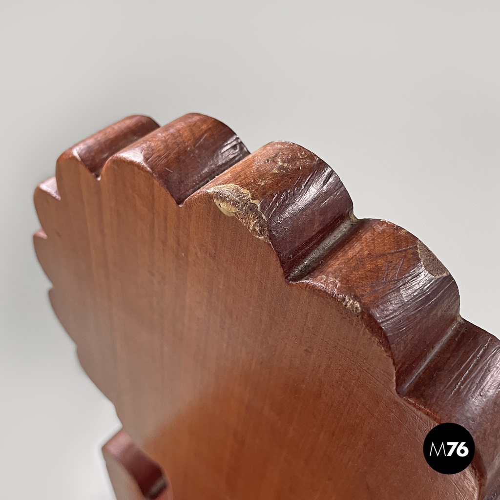 Italian modern wooden chairs with hexagonal and seat scalloped decoration, 1970s