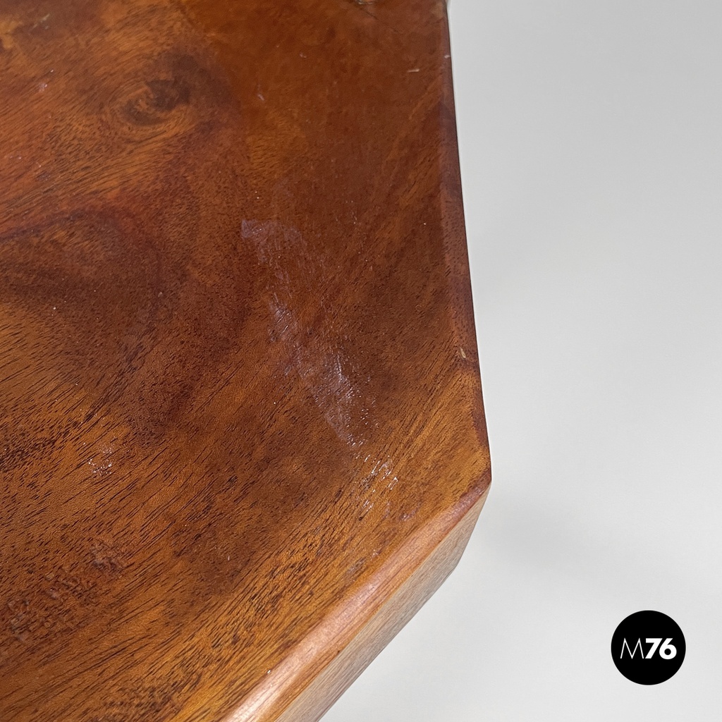 Italian modern wooden chairs with hexagonal and seat scalloped decoration, 1970s