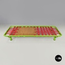 Italian modern green daybed or bed in metal and wood with red straps, 1980s
