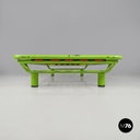 Italian modern green daybed or bed in metal and wood with red straps, 1980s