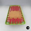 Italian modern green daybed or bed in metal and wood with red straps, 1980s