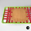 Italian modern green daybed or bed in metal and wood with red straps, 1980s