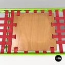 Italian modern green daybed or bed in metal and wood with red straps, 1980s
