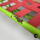Italian modern green daybed or bed in metal and wood with red straps, 1980s