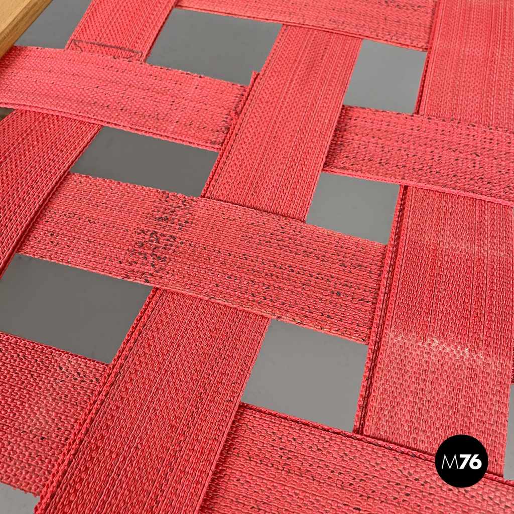 Italian modern green daybed or bed in metal and wood with red straps, 1980s