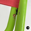 Italian modern green daybed or bed in metal and wood with red straps, 1980s