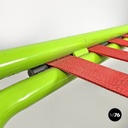 Italian modern green daybed or bed in metal and wood with red straps, 1980s
