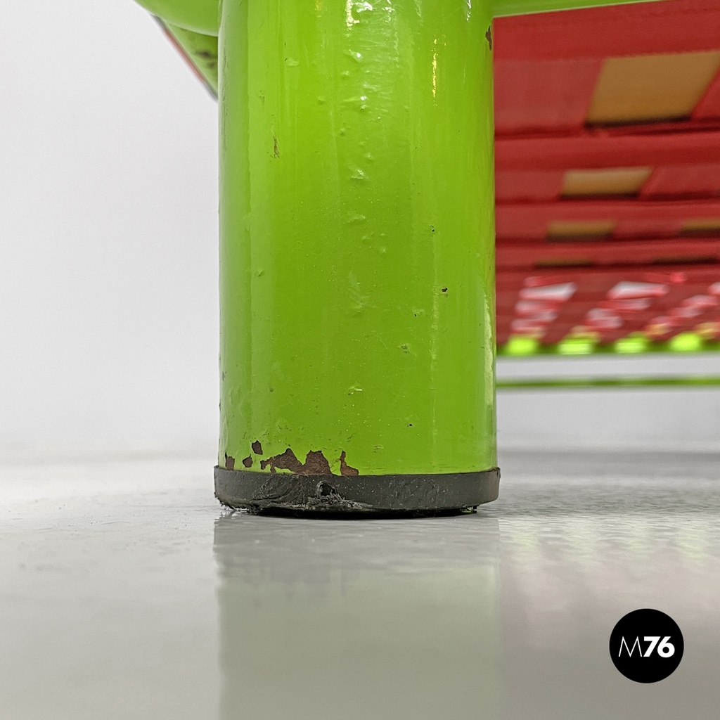 Italian modern green daybed or bed in metal and wood with red straps, 1980s