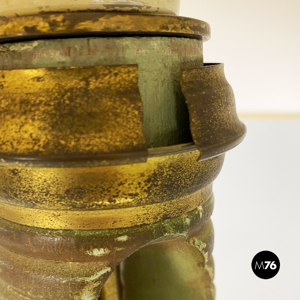 Italian mid-century modern twisted green wood, fabric & brass floor lamp, 1950s