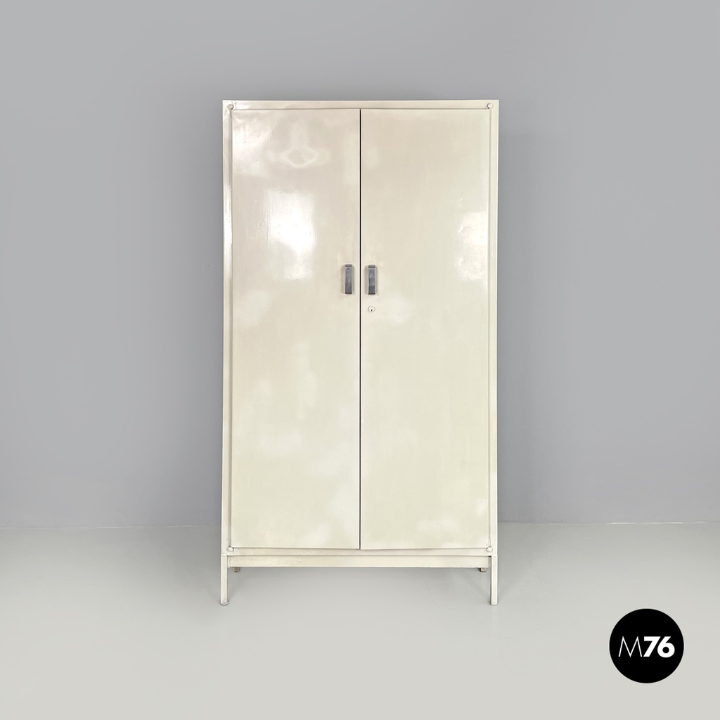 Italian mid-century modern white industrial bathroom two doors cabinet, 1960s