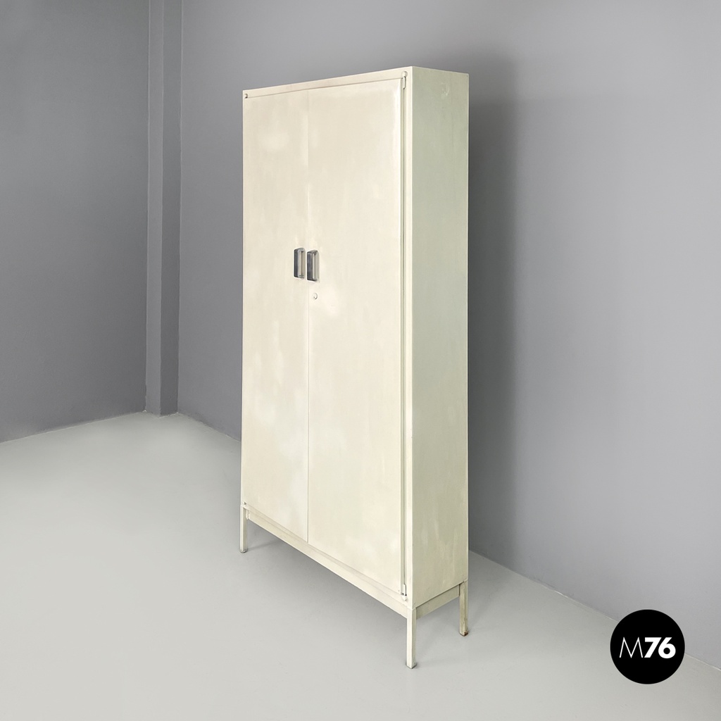 Italian mid-century modern white industrial bathroom two doors cabinet, 1960s